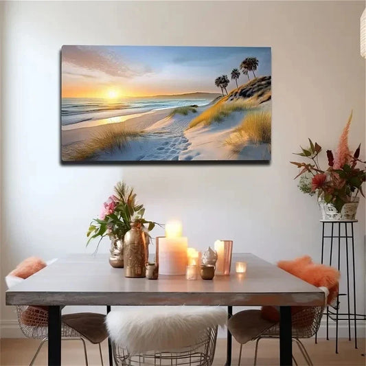 Abstract Beach Footprints Wall Art Canvas Office Home Room Framed 80x45cm
