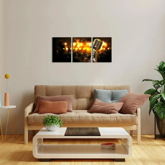 3pcs Golden Bubbles Musical Microphone Metal Print Ready to Hang Art