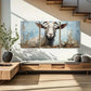 3pcs Artistic Goat, Curved Horn, White Flower Metal Print Ready to Hang Art