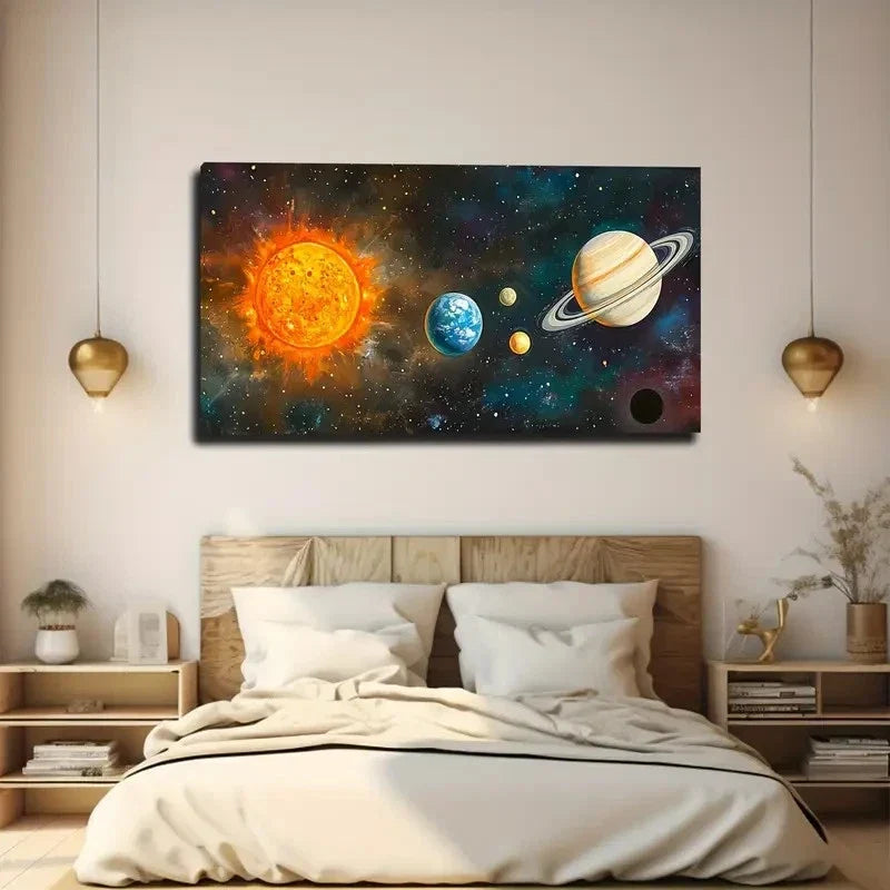 Sun System Black Hole Wall Art Canvas Office Home Room Framed 120x60cm