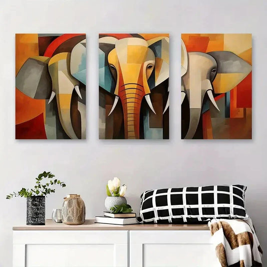 3pcs Bold Abstract Animal Art, Colorful Wildlife Metal Print Ready to Hang Art