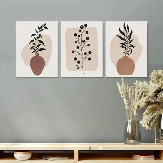 3pcs Beige & Brown Palette Botanical Metal Print Ready to Hang Art