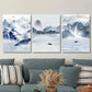 3pcs Sky Blue Ink Painting, Landscape Art, Boat, Metal Print Ready to Hang Art