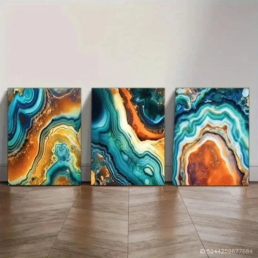 3pcs Artistic Choice Bold Abstract Agate Geode Metal Print Ready to Hang Art