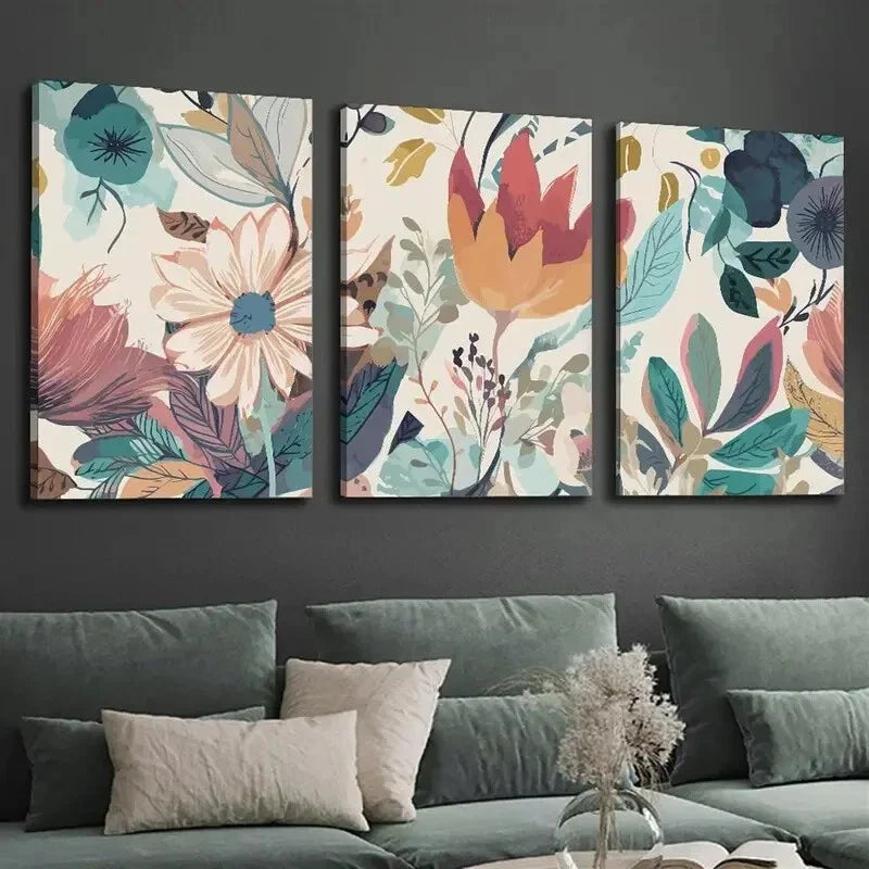 3pcs Vibrant Abstract Floral  Wall Art Set Canvas Framed 40x60cm - High Quality Print 100% Australian Made Wall Canvas Ready to Hang