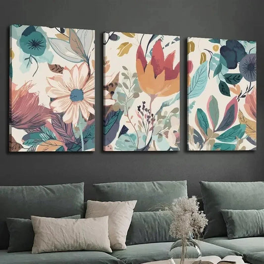 3pcs Vibrant Abstract Floral  Wall Art Set Canvas Framed 40x60cm - High Quality Print 100% Australian Made Wall Canvas Ready to Hang