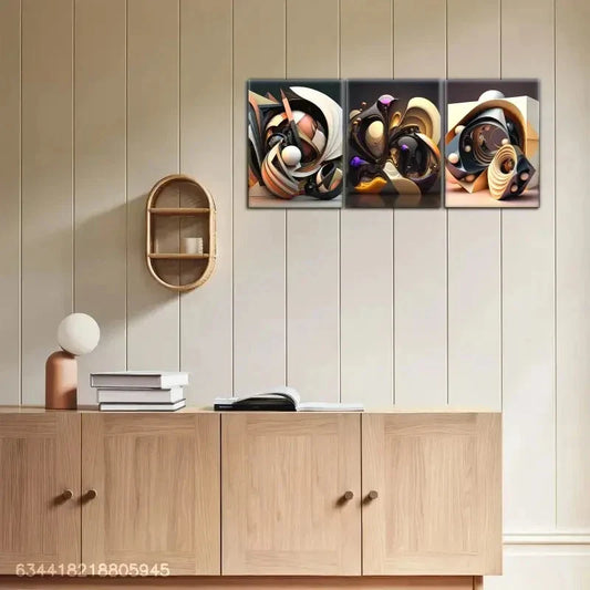 3pcs Landscape Modern Abstract by Atchi, Metal Print Ready to Hang Art