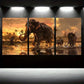 3pcs Woolly Mammoth Animals River Crossing Metal Print Ready to Hang Art