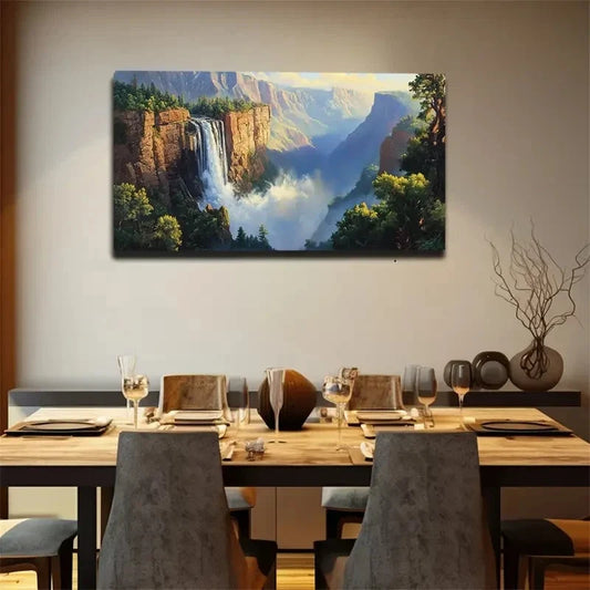 Waterfall Cliff Materials Wall Art Canvas Office Home Room Framed 120x60cm