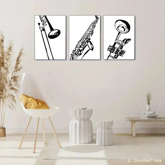 3pcs Trombone Poster, Black And White Art Print Metal Print Ready to Hang Art
