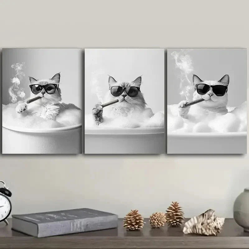 3pcs Gangster Brother Kitten Art Painting Metal Print Ready to Hang Art