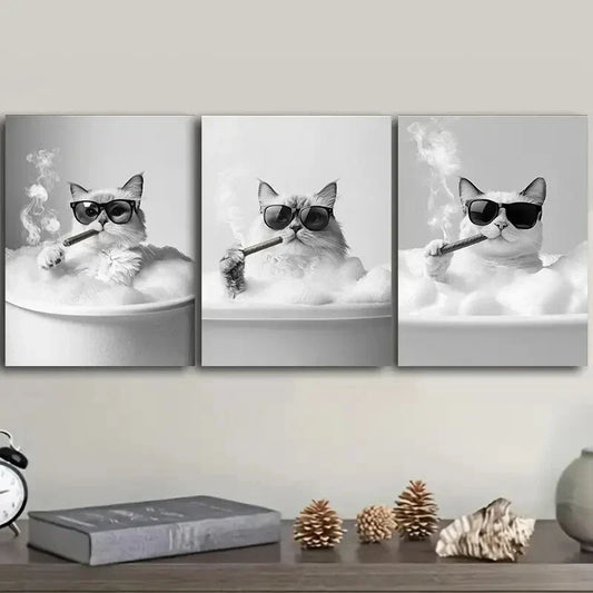 3pcs Gangster Brother Kitten Art Painting Metal Print Ready to Hang Art