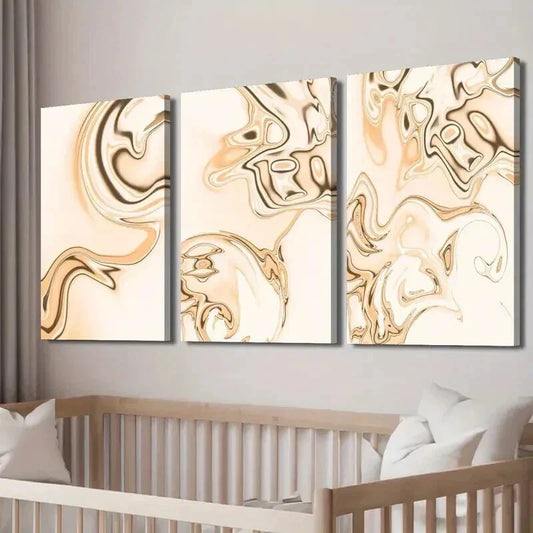 3pcs Abstract Beige Background Golden Waves Wall Art Set Canvas Framed 40x60cm - High Quality Print 100% Australian Made Wall Canvas Ready to Hang