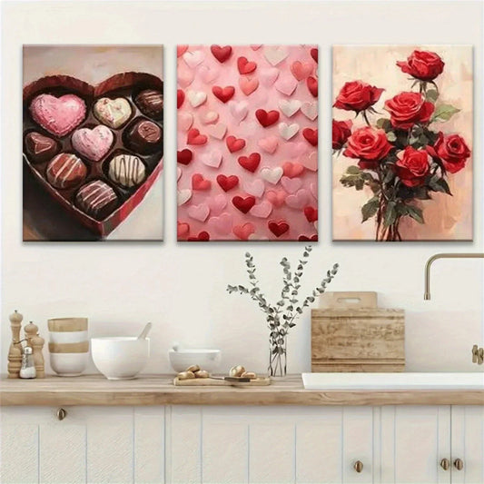 3pcs Vintage Nostalgic Sweets & Red Roses Metal Print Ready to Hang Art