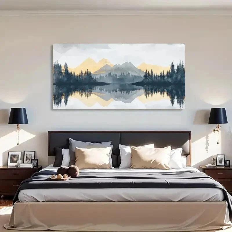 Serene Mountain Lake Reflection Wall Art Canvas Office Home Room Framed 120x60cm