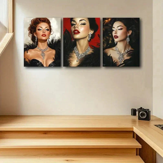 3pcs Modern Black Swan Goddess Metal Print Ready to Hang Art