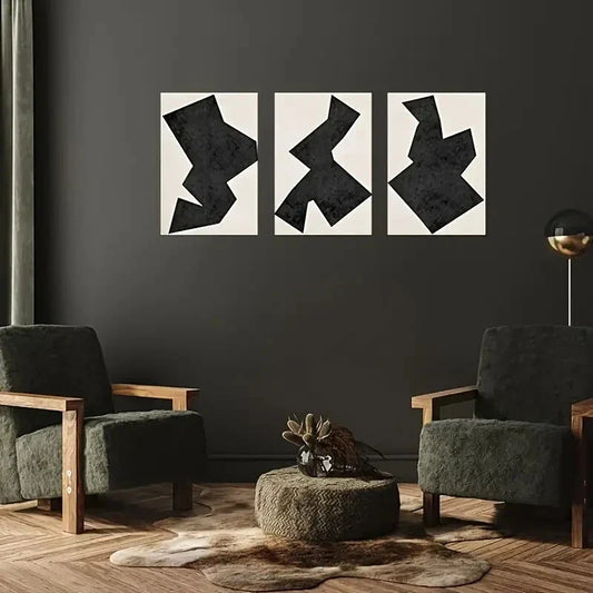 3pcs Modern Abstract Black Polygons, Metal Print Ready to Hang Art