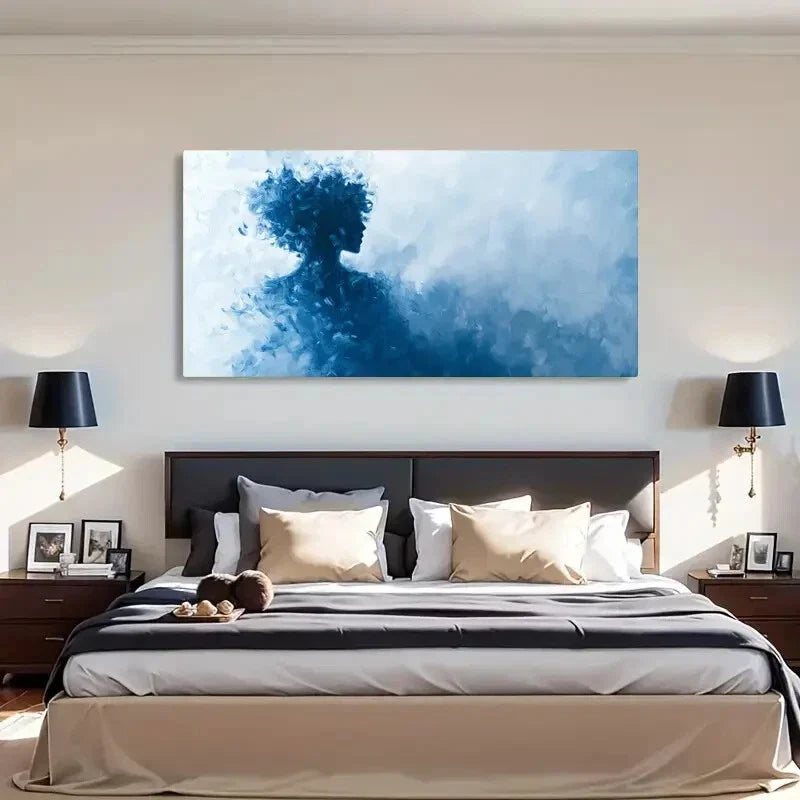 Large Blue Abstract Silhouette Wall Art Canvas Office Home Room Framed 120x60cm
