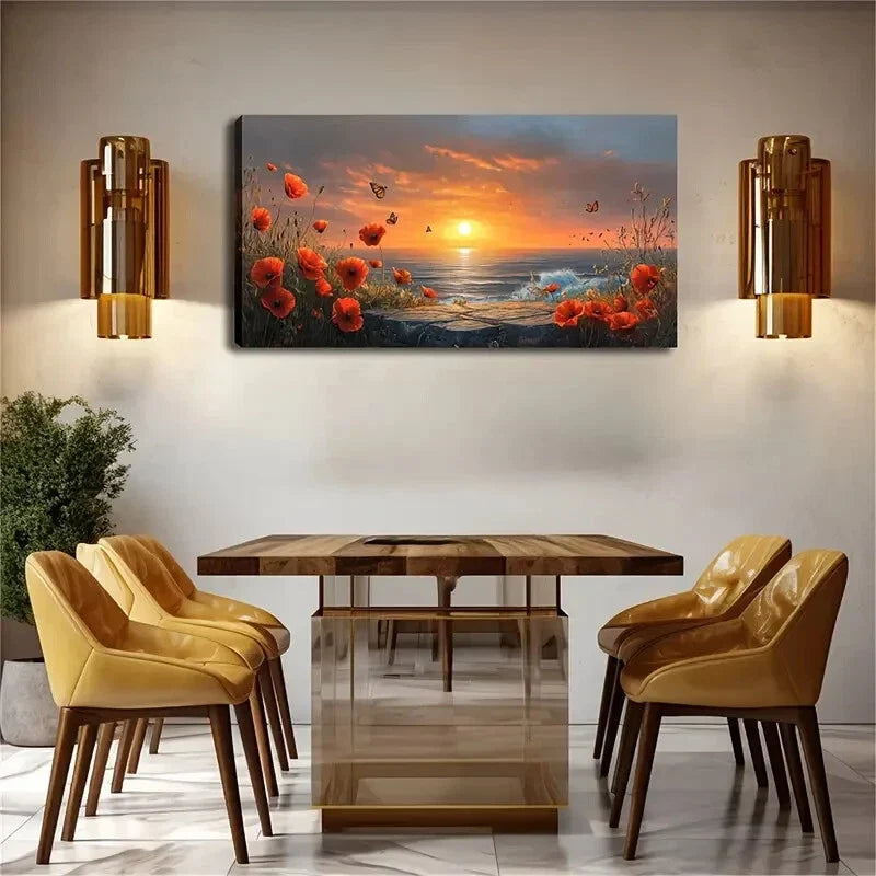 Sunset Over The Sea Vibrant Wall Art Canvas Office Home Room Framed 120x60cm