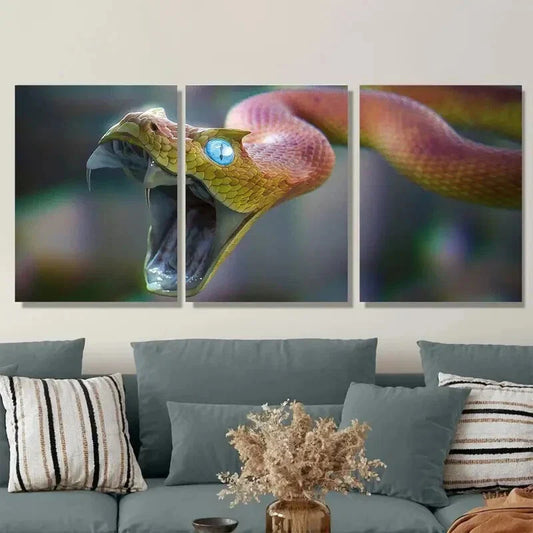 3pcs Vibrant Yellow & Orange Snake Design Metal Print Ready to Hang Art
