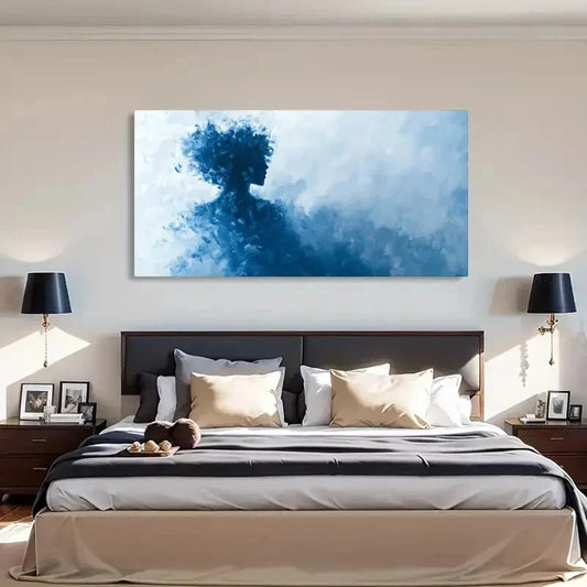 Blue Abstract Silhouette Décor Wall Art Canvas Office Home Room Framed 120x60cm