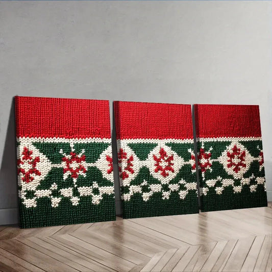 3pcs Christmas sweater pattern Wall Art Set Canvas Framed 40x60cm - High Quality Print 100% Australian Made Wall Canvas Ready to Hang