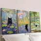3pcs   Black Cat Inspired by Monet Wall Art Set Canvas Framed 40x60cm - High Quality Print 100% Australian Made Wall Canvas Ready to Hang