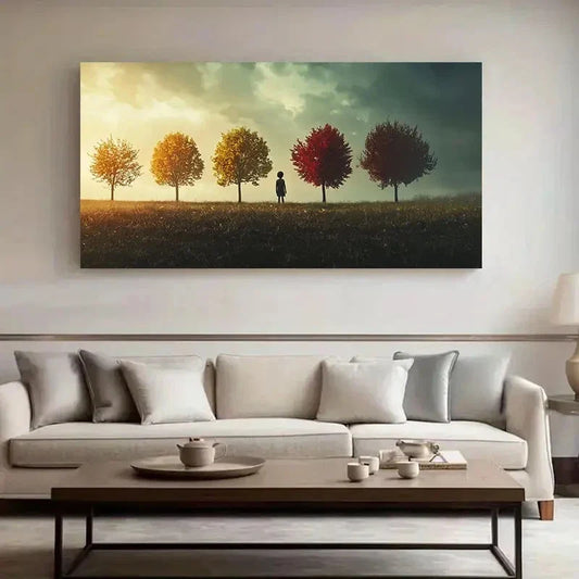 Lonely Figure & Colorful Leaves Wall Art Canvas Office Home Room Framed 120x60cm