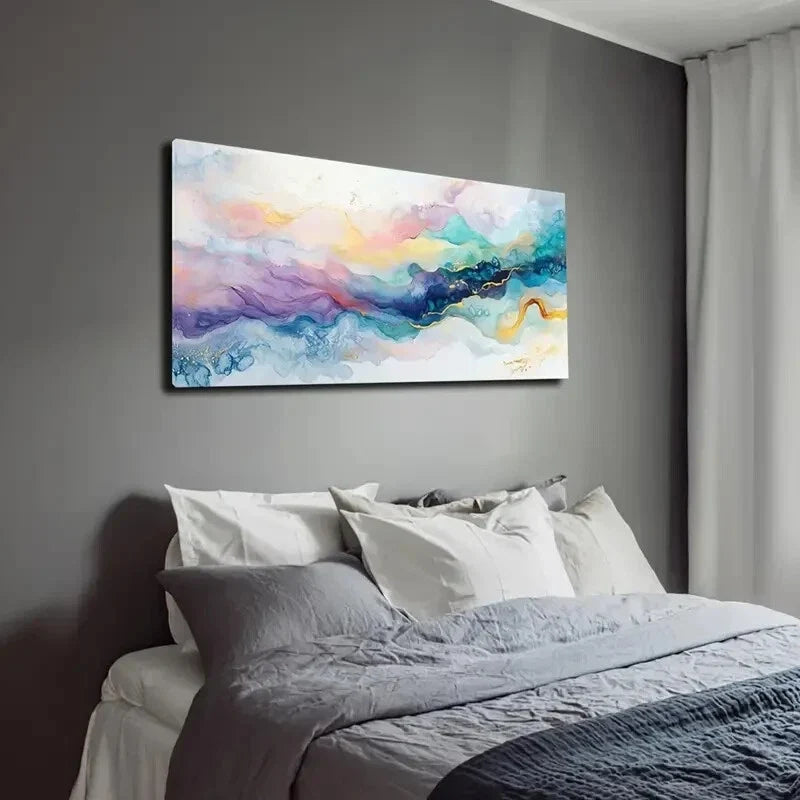 Vibrant Watercolor Design Color Wall Art Canvas Office Home Room Framed 120x60cm