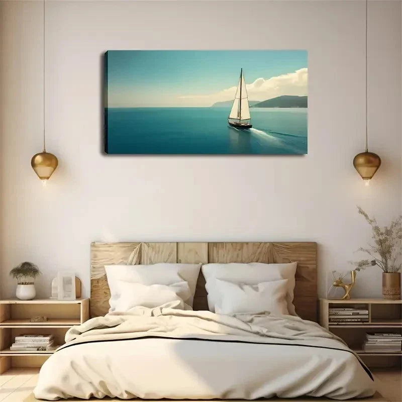 Tranquil Sailboat On Calm Sea Wall Art Canvas Office Home Room Framed 120x60cm