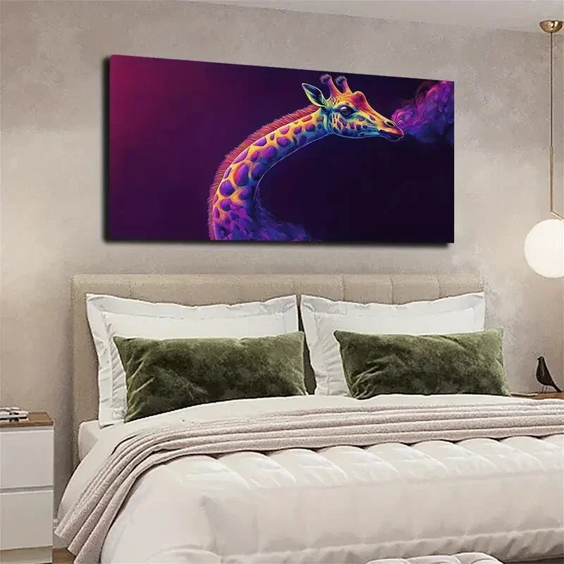 Extremely Vibrant Colorc Giraffe Wall Art Canvas Office Home Room Framed 120x60cm