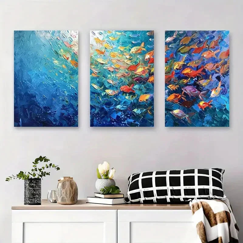 3pcs Colorful Fish in Blue Waters Ocean Metal Print Ready to Hang Art