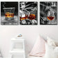 3pcs  Vintage Bottle and Glass Theme,   Metal Print Ready to Hang Art