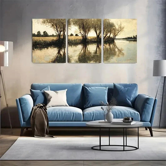3pcs Modern Willow Tree Reflection Nature Metal Print Ready to Hang Art