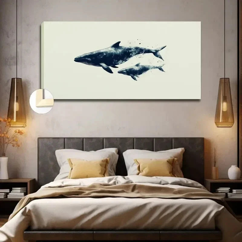 Whale Silhouette Design Wall Art canvas office home room framed 120x60cm