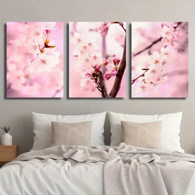 3pcs Cherry Blossom Blush Pink Botanical Flower Metal Print Ready to Hang Art