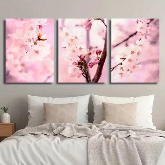 3pcs Cherry Blossom Blush Pink Botanical Flower Metal Print Ready to Hang Art