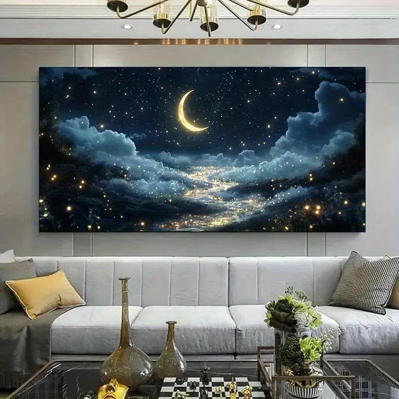 Starry Sky and Crescent Wall Art wall canvas office home room framed 120x60cm
