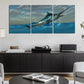 3pcs Blue Marlin Fish Bursts from Ocean Waters Metal Print Ready to Hang Art