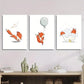 3pcs   Vibrant Cartoon Foxes in Playful Scenes  Wall Art Set Canvas Framed 40x60cm - High Quality Print 100% Australian Made Wall Canvas Ready to Hang