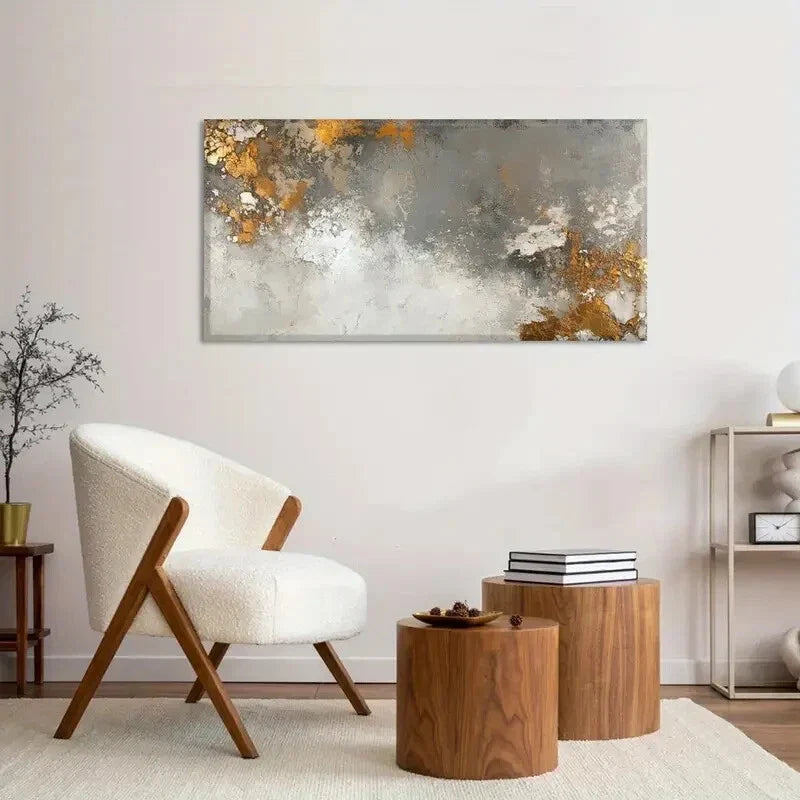 Golden & Gray Textured Modern Wall Art Canvas Office Home Room Framed 120x60cm