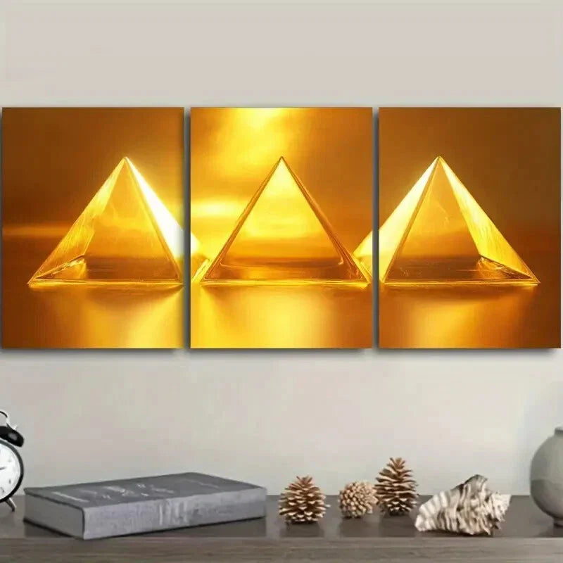 3pcs  Yellow Triangle Design  Wall Art Set Canvas Framed 40x60cm - High Quality Print 100% Australian Made Wall Canvas Ready to Hang