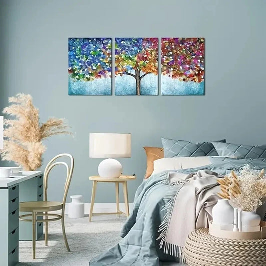 3pcs  Abstract, Vibrant Blooming Tree Painting  Metal Print Ready to Hang Art