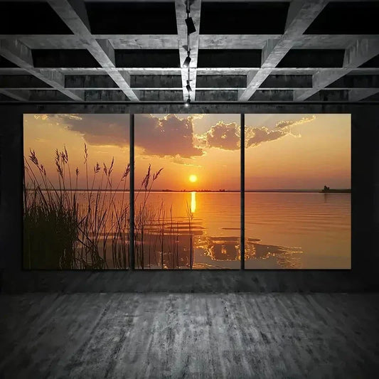 3pcs Sun Sets On The Lake White Clouds Metal Print Ready to Hang Art