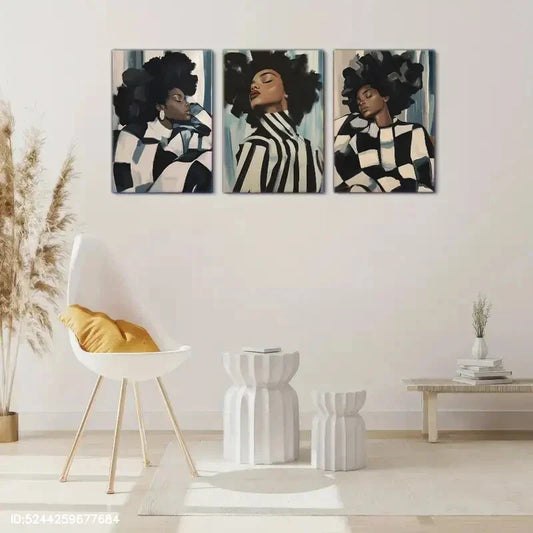 3pcs Abstract African Woman Feminine Portraits Metal Print Ready to Hang Art