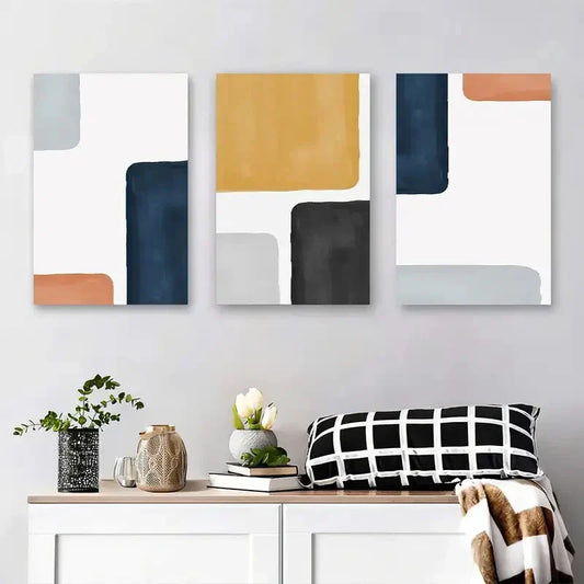 3pcs Abstract Geometric Art, Modern Square Metal Print Ready to Hang Art