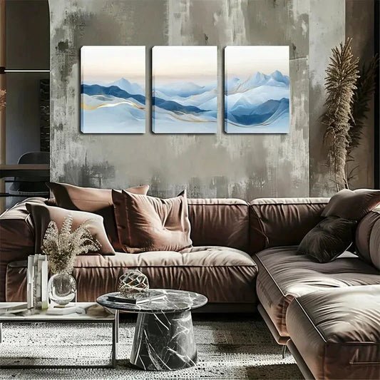 3pcs High and Low Rolling Mountains and Rivers Metal Print Ready to Hang Art