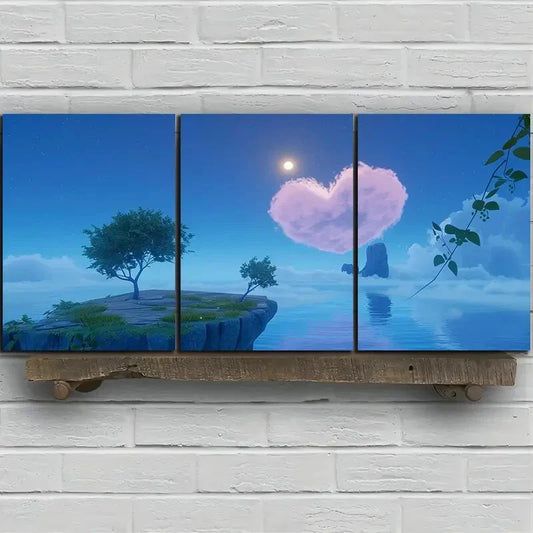 3pcs Heart Clouds Mountain Moon Nature Metal Print Ready to Hang Art