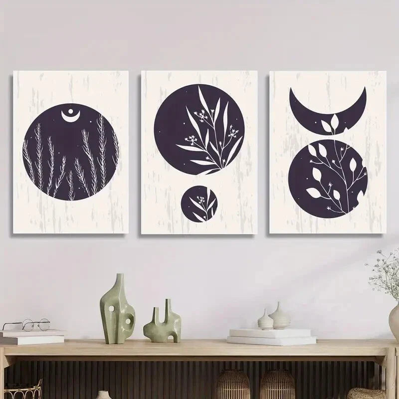 3pcs modern abstract moon leaves art painting  Metal Print Ready to Hang Art