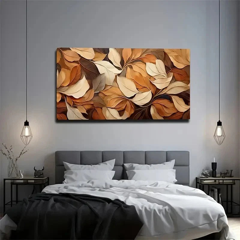 Autumn Leaf White Wall Art Canvas Office Home Room Framed 80x45cm